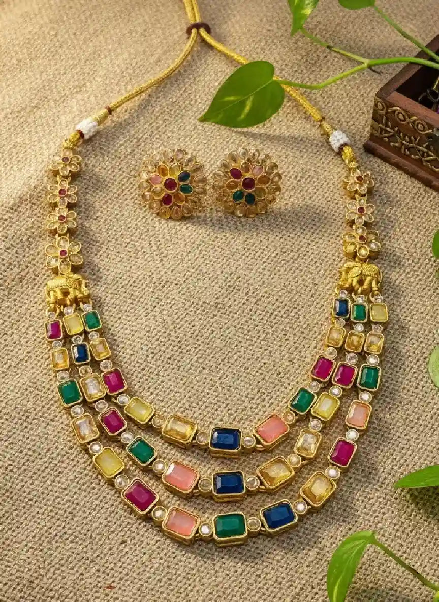 3-Layer AD Stone Necklace Main View