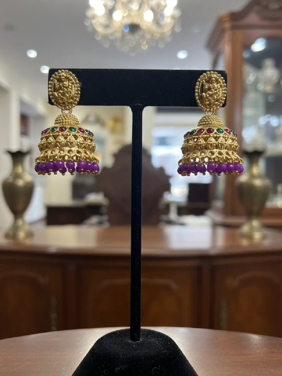 Purple Stone Golden Antique Earrings Main View